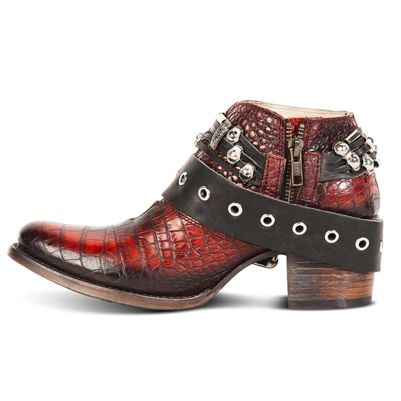 NWT Freebird by Steven Saloon Red Croco Leather Western Ankle Booties - Picture 3 of 9